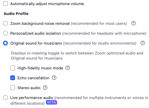 Audio Settings for Zoom April 2024